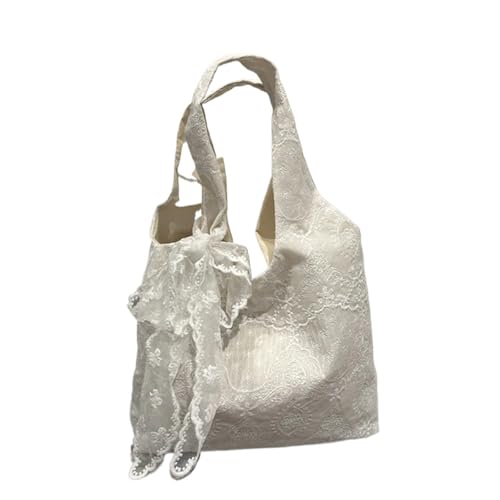 Sac shopping grand volume en toile avec ruban et dentelle