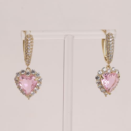 Sonateomber Rhinestone Heart dangle Gold Hoop Earrings for Women, Sparkly Crystal Cubic Zirconia Drop Huggie Earing Dangling Prom Fashion Jewelry Gift4