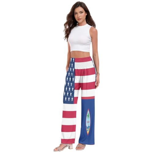 Pantalon palazzos léger femme imprimé USA Guam mode fluide d'été - 2