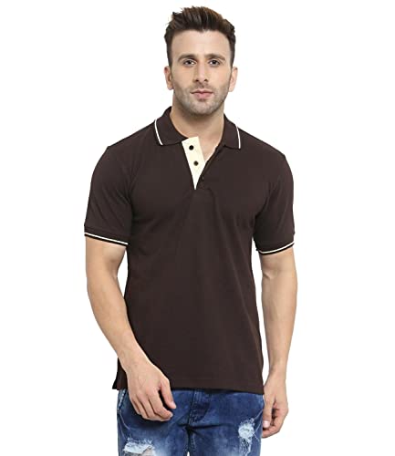 Image of Scott International Men's Regular Fit Half Sleeve Organic Cotton Polo T-Shirt (SS20-SP21-S Coffee Brown with White Small)