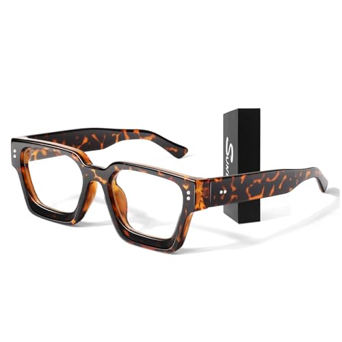 Sunier Oversized Thick Square Fake Glasses for Women Men,Fashion Preppy Clear Lens Eyeglasses with 100% UV400 Protection