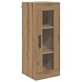 HETFTJN Armadietto da parete in rovere Artisan, 34,5 x 34 x 90 cm, moderno pensile con anta in vetro e maniglie in metallo in legno, vetrina salvaspazio per soggiorno e corridoio