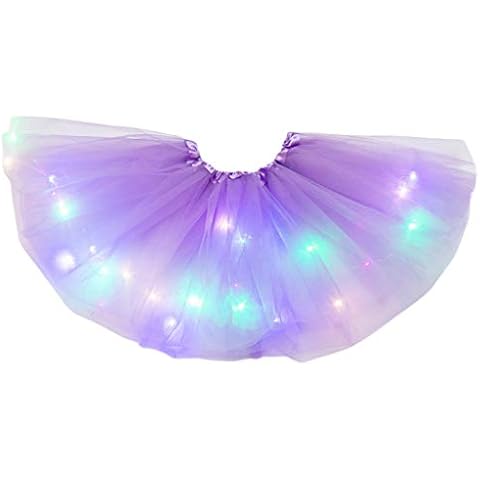 VIccoo Tutu Skirt, Little Girls LED Light Up Tutu Skirt Neon Colorful Luminous Party Dance Dress - Light Purple Cover