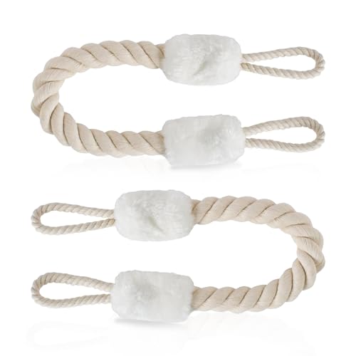 Anti-Crash Door Handles Rope - TRACOMPAN 2PCS White Door Stopper Rope with Decorative Design, Pet Teeth Protection Rope, Soft Buffer Doorstop Rope for Door Handles, Bedroom, Balcony & Patio Doors