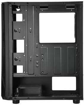 Interior view of the ENERMAX PABYS PB30 PC case, highlighting cable routing options and the area behind the motherboard tray.