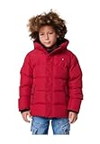 Koroshi Cazadora de niño acolchada en color rojo con capucha forrada en efecto pelo y cierre de cremallera., de color ROJO, Talla 10-11a