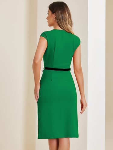 Image of Allegra K Business Dress for Women's Work Elegant 2026 Cap Sleeve Belted Office Sheath Dresses