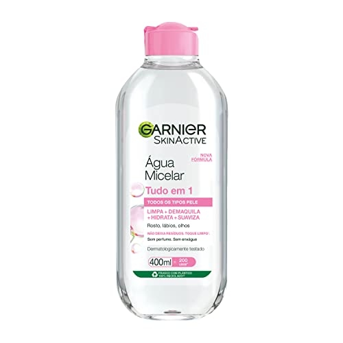 Garnier SkinActive Água Micelar de Limpeza Tudo em 1, Solução Demaquilante que Limpa, Tonifica e Remove Oleosidade, Fórmula Suave Sem Álcool para Todos os Tipos de Pele, 400ml Garnier SkinActive Água Micelar de Limpeza Tudo em 1, Solução Demaquilante que Limpa, Tonifica e Remove Oleosidade, Fórmula Suave Sem Álcool para Todos os Tipos de Pele, 400ml