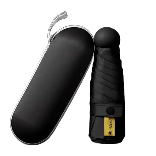 Guarda chuva Pequeno de Bolso Ultra Compacto e Versátil – Mini Guarda-chuva Dobrável com Proteção UV, Leve e Portátil – Inclui Estojo Estilo Cápsula para Chuva e Sol (Preto)