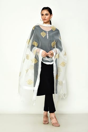 Women's Banarasi Organza Tissue Dupatta with Gold Zari Embroidery, Stole Scarf Wrap Chunni4