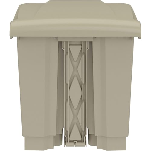 Image of Safco Step-On Indoor Plastic Trash Can, Hands-Free Disposal, 8 Gallon, Tan