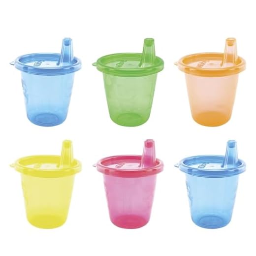 Nuby ID91121A Pick Nick Trinkbecher Set mit Deckel 6er Set mit 6 Bechern und 6 Deckeln 210 ml, farblich sortiert