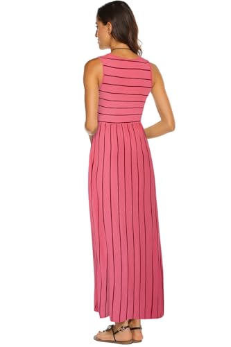 Image of Hount Women's Summer Sleeveless Striped Flowy Casual Long Maxi Dress with Pockets