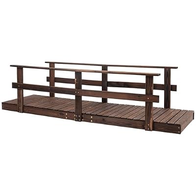 7' Wooden Garden Bridge with Safety Rails, Backyard Footbridge for Ponds, Creeks, and Streams, Stained Finish, 396 lbs Capacity