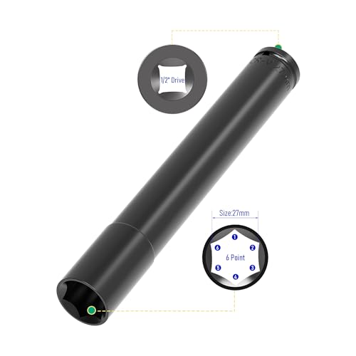 Image of 1 /2 Inch Drive by 27mm Deep Impact Socket, Heat-Treated CR-V Steel 8 Inch Length, 6-Point Metric Sizes