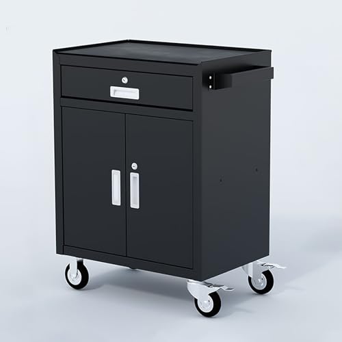 Armario de metal con cerradura para garaje, con ruedas, estante ajustable, carrito de herramientas rodante para garaje organizado, taller y cobertizo. Soluciones resistentes de furia
