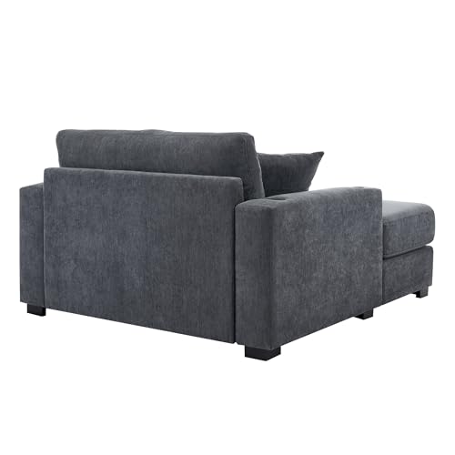 Image of Merax Modern Upholstered Indoor Chaise Lounge with Pillows, Charge Station & Cup Holders, Single Sofa Couch with Armrest and Soild Wood Legs, Blue Gray