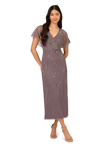Adrianna Papell Women's Bead Flutter Sleeve Long Dress