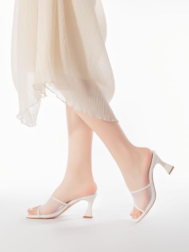 Image of Women's Mule Heels Chunky Kitten Heeled Sandals Mesh Slip On Square Toe Comfortable Casual Dress Pumps Shoes