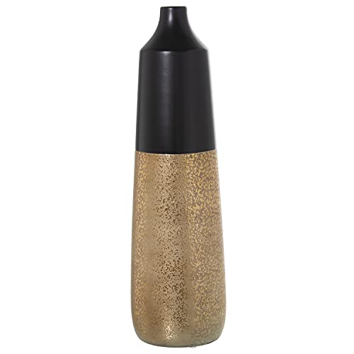 Vase en céramique noir et or 14x49 cm grand modèle pour fleur séchée