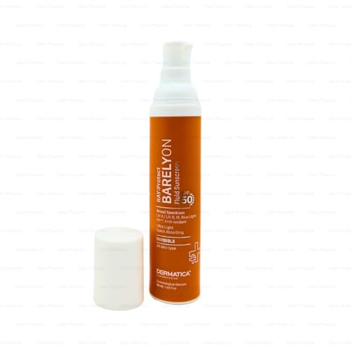 Image of Barelyon Fluid Sunscreen SPF 50 PA+++ for All Seasons by Dermatica. Invisible NO White Cast Broad Spectrum Sun Rays Protection 50 ML