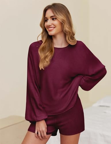 Image of Ekouaer Knit Pajamas Set for Women Lounge Wear Sets Long Sleeve Sweatsuit Matching 2 Piece Outfits Casual Sweater Sets S-XXL