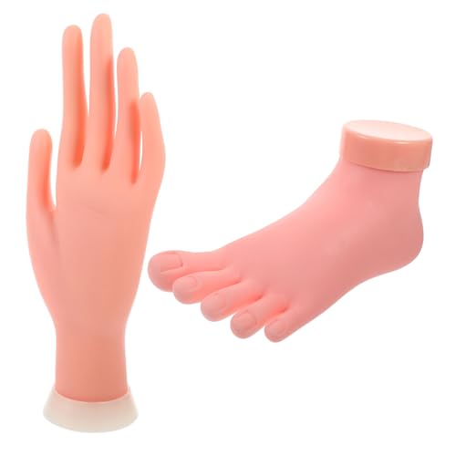 Ipetboom 2 Piezas modelo de mano izquierda mano y pie falsos modelo de mano para uñas dedos articulados Agarre Clavos nail art manicure arte de uñas mano modelo de pie izquierdo caucho