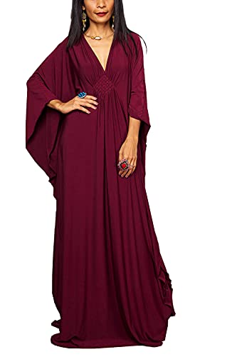 YouKD Damen Einfarbiges langes Kaftan Maxikleid Übergröße Homewear...