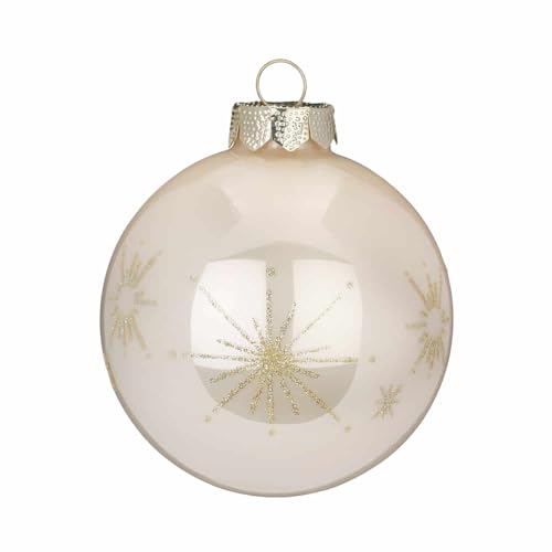 Inge Glas Weihnachtskugel Schmuckkugel | Christbaumkugel 6cm aus Glas | dekorierte Kugel (Champagne Glanz)