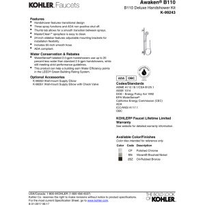 Kohler K-99243-BN Kit Deluxe Slidebar Awaken miniatura 2