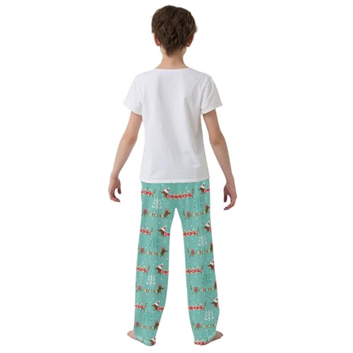 ZZXXB Xmas Dachshund and Tree Boys Long Pants Soft Trousers Elastic Waist Kids Lounge Bottoms with Pockets S-XL3
