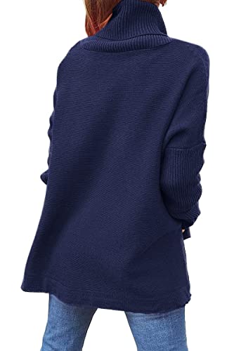 Image of yoeasy Women's Turtleneck Oversized Long Batwing Sleeve Pullover Sweater Spilt Hem Knit Sweater