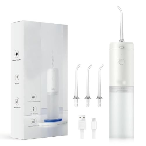 ZBDZSW Irrigador bucal portátil, Recargable por USB, Limpiador Dental eléctrico inalámbrico, 3 Modos, 3 boquillas, Capacidad de 127 g, sin formaldehído, Elimina la Placa Dental para Viajes.