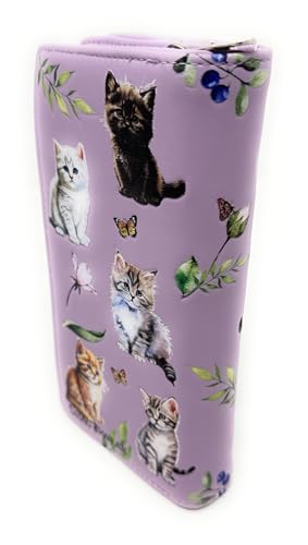 Shag Wear Kitten Garden Large Cat Wallet for Women and Teen Girls Vegan Faux Leather Ligth Purple Muave 7"4