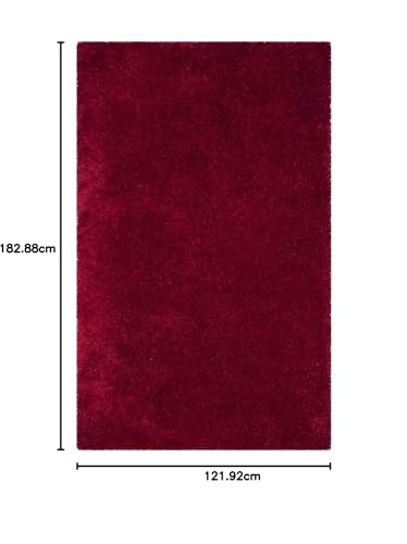 Image of Luxury Shaggy Carpet Solid Plain Fluffy Fur Rectangular Rugs For Bedroom Living Room 4X6 Feet Microfiber & Polyster Modern Interior Floor Mat Red