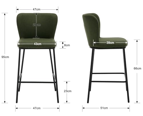 Miniatura 2 de Ya-Home Juego De 2 Taburetes Altas De Cocina Moderno De Lino Con Respaldo Cómodo,Sillas Altos De Bar Sin Brazos Taburetes De Bar Sencillo Para Hogar Restaurante,Verde