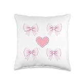 Pink Coquette Bows Around A Pink Toille Heart Valentine Day Throw Pillow