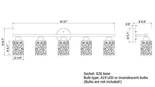 Image of ALICE HOUSE 37 inch Vanity Lights, 5 Light Wall Sconce Lighting, Brushed Nickel Bathroom Lights Over Mirror, Bathroom Lighting, ETL Listed, AL9082-W5