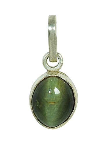 Takshila Gems - Colgante de ojo de gato natural en plata de 8,25 ratti / 7,42 quilates certificado por laboratorio de gato Lahsunia Locket
