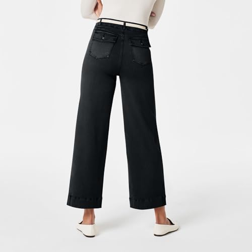 Wide Leg Cropped Jeans for Women Casual Stretch Twill High Waisted Jeans Straight Ankle Denim Pants with Pockets 20244