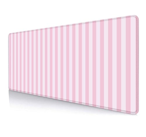 Light Pink Stripe Large Mouse Pad, Cute Pastel Desk Mat, Kawaii Aesthetic Computer Desk Pad, Desktop Mat, Extended Mat for Home Office Desk Decor for Women Gaming Keyboard Pad, 31.5 x 11.8 inch