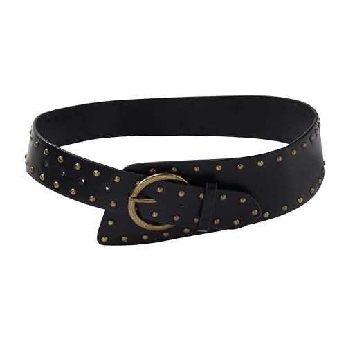 Women's Vintage Wide Waist Belt with Buckle Concho Leather Belts