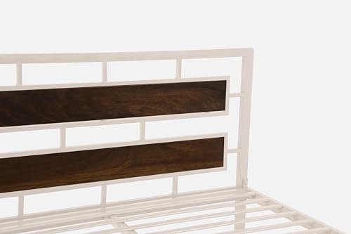 Image of Zeek Metal Queen Size Bed Without Storage | Wrought Iron Double Bed with Headboard & Footboard | Sturdy Powder Coated Platform Bed Queen Size Cot for BedroomLivingRoom Ivory (75x60)