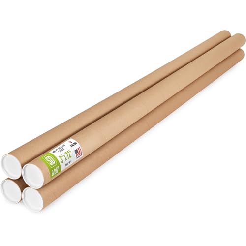 3" x 72" Made in USA Reinforced Kraft Paper Mailing Tube, 4 Tubes, 8 Caps by Paclord - Used condition - US$112.43