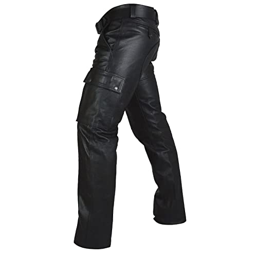 Mens Faux Leather Pants Stretch Slim Fit Casual Pants Vintage Steampunk Hip Hop Motorcycle Trousers with Pockets2