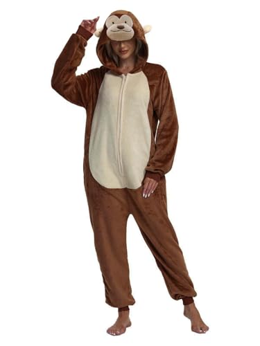 DKRUW Adult Onesie Pajamas Animal One Piece Monkey Costume Halloween Cosplay for Women Men (Monkey Medium)