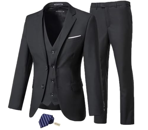 Yanlu Mens 3-Piece Suit Notched Lapel One Button Slim Fit Formal Jacket Vest Pants Set for Men Country Wedding Style