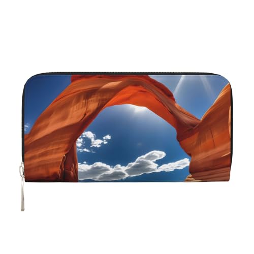 Arches National Park-standard print Leather Wallet for Women Men,Women's Leather Clutch Wallet with Zip,Large Capacity