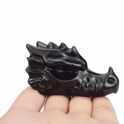 3" Obsidian Crystal Dragon Head Skull Statue, Hand Carved Realistic Black Dragon Head Figurines Animal Sculpture, Reiki Healing Stone Statue #TOP4