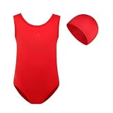 Monokini Mädchen Ärmellos Einteiliger Badeanzug Rundhals Breiten Träger Badeanzüge Stretch Monokini Sport Sommer Badebekleidung Leicht Schwimmanzug Freizeit Hawaii Bademode Rot 110